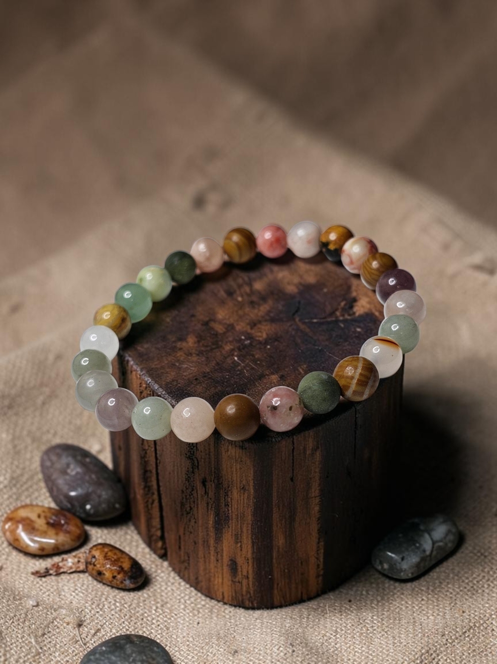 Multicolor Natural Stone Bead Bracelet - Women Jewelry